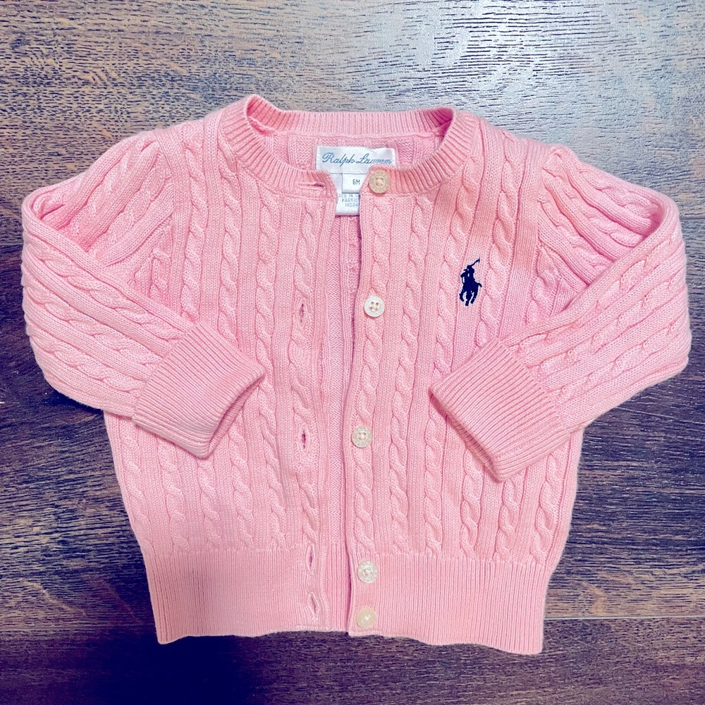 3/30$ Ralph Lauren pink baby cardi 6M